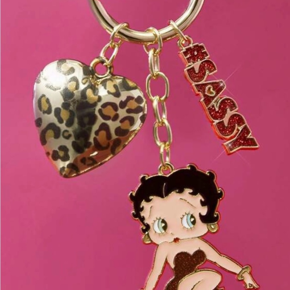 Betty Boop Keychain with Leopard Heart and Sassy Key Charm